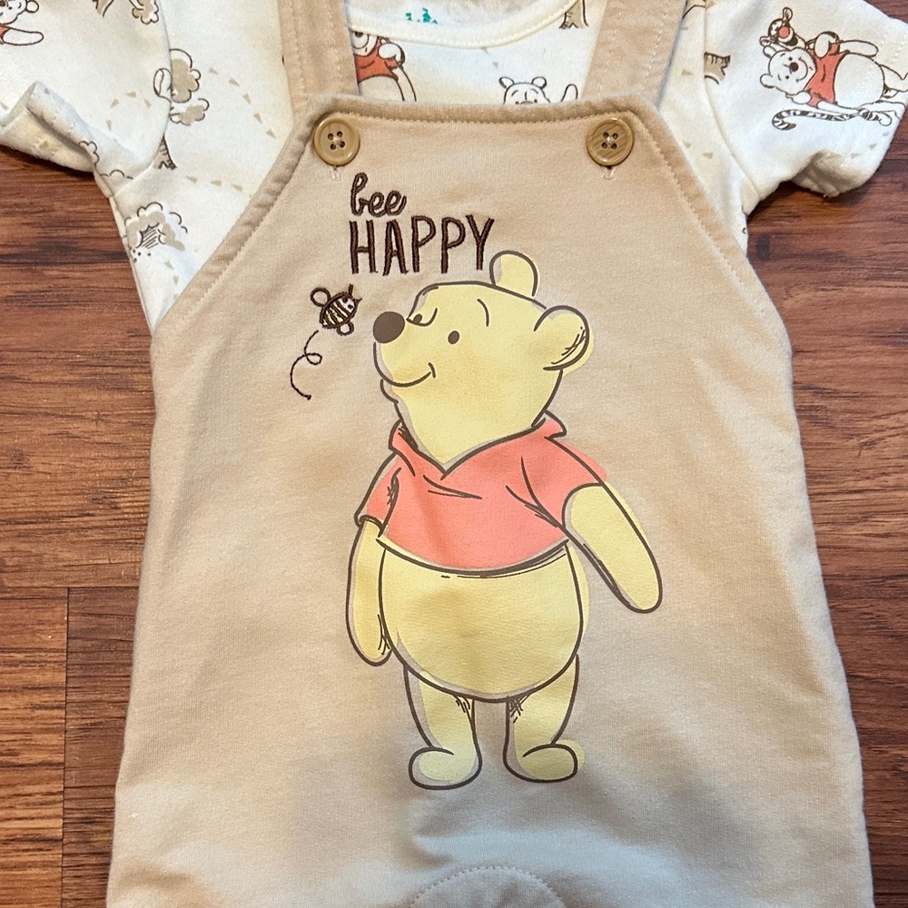 Disney Winnie the Pooh 2 Piece Overall 0-3 Month NWOT - Picture 2 of 5